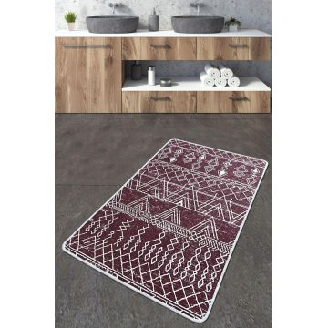 Covoras de baie, L'essentiel Maison, Straordinario Djt, 80x100 cm, Roșu Claret / Alb