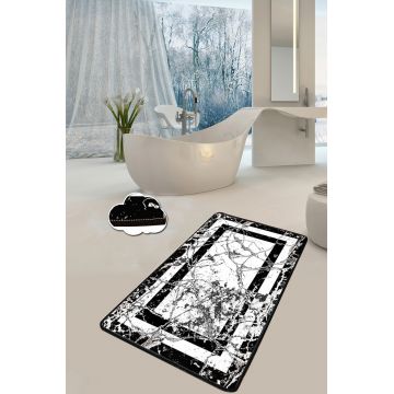 Covoras de baie, L'essentiel Maison, Marmor, 80x100 cm, Poliester, Alb/Negru