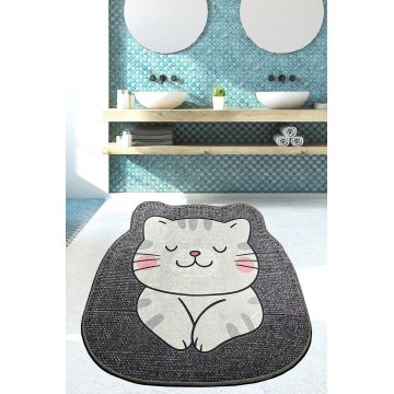 Covoras de baie, L'essentiel Maison, Neko (80 cm), 80x80 cm, Poliester, Gri