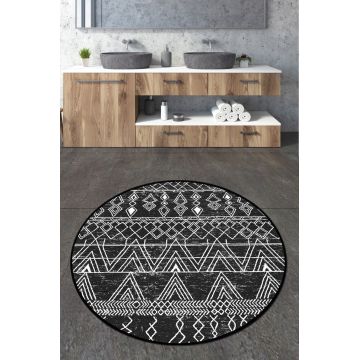 Covoras de baie, L'essentiel Maison, Straordinario Black Circle Djt 80, Negru / Antracit / Alb