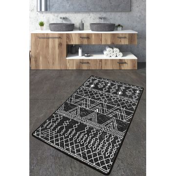 Covoras de baie, L'essentiel Maison, Straordinario Black Djt 70x120, 70x120 cm, Negru / Antracit / Alb