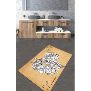 Covoras de baie, L'essentiel Maison, Vintage Roses (70 x 120), 70x120 cm, Poliester, Galben / Negru / Alb