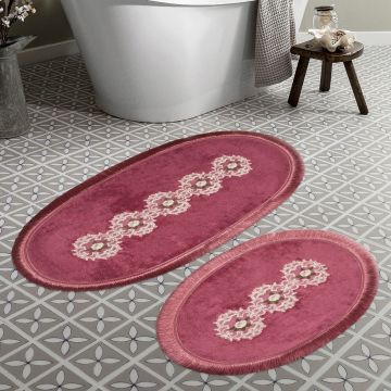 Set covorase de baie 2 piese, Alanur Home, ALN_E4_806, Poliester, Fucsia