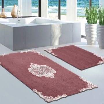 Set covorase de baie 2 piese, Alanur Home, cot-klzt5-33, Poliester, Fucsia