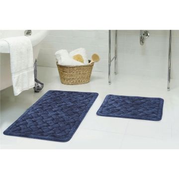 Set covorase de baie 2 piese, Alanur Home, COTTONKT000198, Bumbac, Albastru inchis