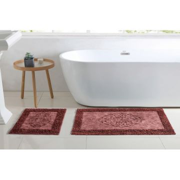 Set covorase de baie 2 piese, Alanur Home, COTTONKT000210, Bumbac, Rosu claret