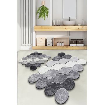 Set covorase de baie, L'essentiel Maison, Circle, Gri / Gri deschis / Alb