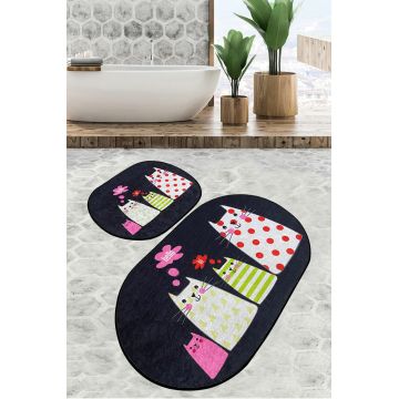 Set covorase de baie 2 piese, Chilai Home, Four Cats Djt, Poliester, Multicolor