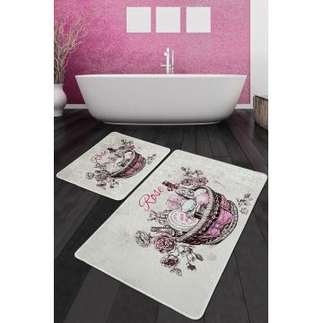 Set covorase de baie 2 piese, Chilai, Rose Basket Djt, Poliester, Multicolor