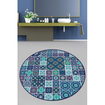 Covoras de baie, Chilai Home, Carres Bleus (120 cm), Poliester, Multicolor