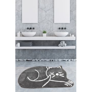 Covoras de baie, Chilai, Sleeping Cat, 70x120 cm, Acril, Gri