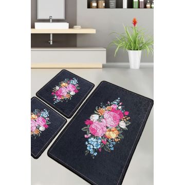 Set covoraș de baie (3 bucăți), Chilai, Blomst, Poliester, Multicolor