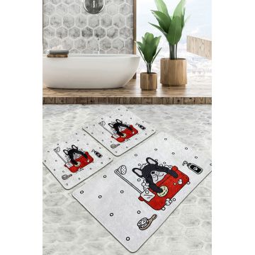 Set covoraș de baie (3 bucăți), Chilai, Dogs Shower Djt, Poliester, Multicolor