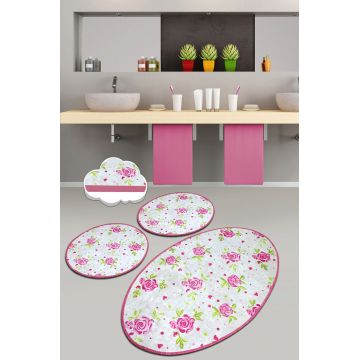 Set covoraș de baie (3 bucăți), Chilai, Frezya, Catifea, Multicolor