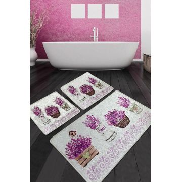 Set covoraș de baie (3 bucăți), Chilai, Giardino Di Lavanda Djt, Poliester, Multicolor