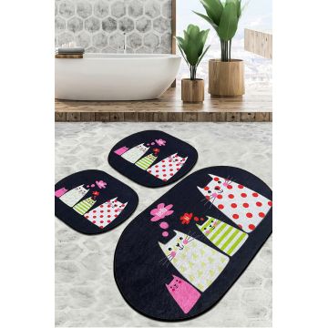 Set covoraș de baie (3 bucăți), Chilai Home, Four Cats Djt, Poliester, Multicolor