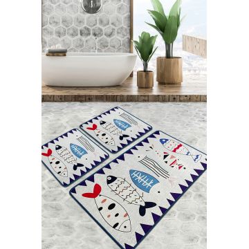 Set covoraș de baie (3 bucăți), Chilai Home, Le Poissson Djt, Poliester, Multicolor