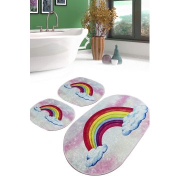 Set covoraș de baie (3 bucăți), Chilai Home, Leno Djt, Poliester, Multicolor