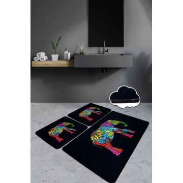 Set covoraș de baie (3 bucăți), Chilai, Olifant, Catifea, Multicolor