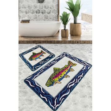 Set covoraș de baie (3 bucăți), Chilai, Pescado, Catifea, Multicolor