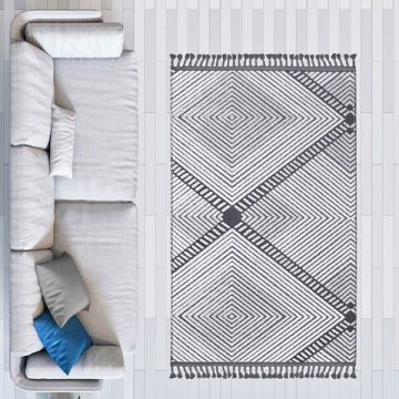 Covor de hol, Las Monte 3005, 80x300 cm, 60% bumbac;40% fibre acrilice, Alb / Gri