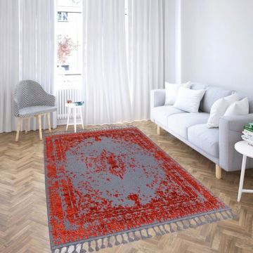 Covor, Las Monte 3012, 160x230 cm, 60% bumbac;40% fibre acrilice, Gri/Roșu