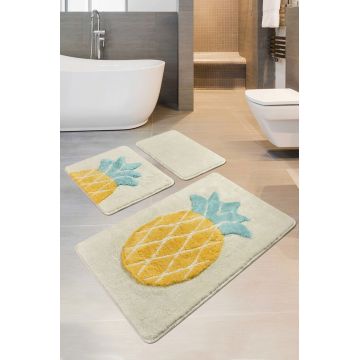 Set covoraș de baie (3 bucăți), Chilai, Ananas, Acril, Multicolor