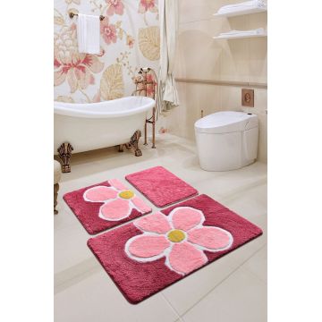 Set covoraș de baie (3 bucăți), Chilai Home, Flower, Acril, Multicolor