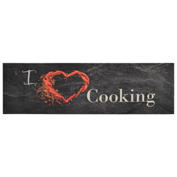 vidaXL Covor de bucătărie lavabil Cooking, negru, 45x150 cm, catifea