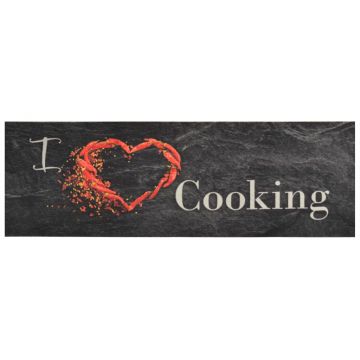 vidaXL Covor de bucătărie lavabil Cooking, negru, 60x180 cm, catifea
