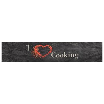 vidaXL Covor de bucătărie lavabil Cooking, negru, 60x300 cm, catifea