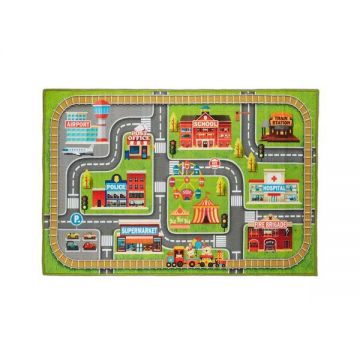 Covor de joaca pentru copii Little Town , Multicolor, 150 x 100 cm , Poliester