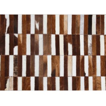 Covor de lux din piele maro alb patchwork 201x300 cm
