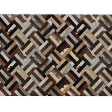 Covor de lux din piele maro negru bej patchwork 70x140 cm
