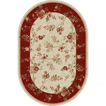 Covor Modern, Lotos 551, Crem / Rosu, Oval, 60x110 cm, 1800 gr/mp