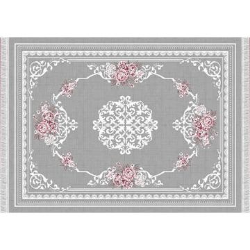 Covor textil gri model flori Sedef 80x150 cm