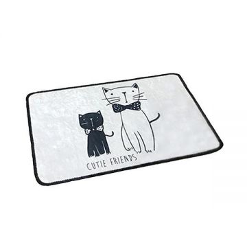 Covoras pentru baie Little Cats, Alb-Negru, 40x60 cm