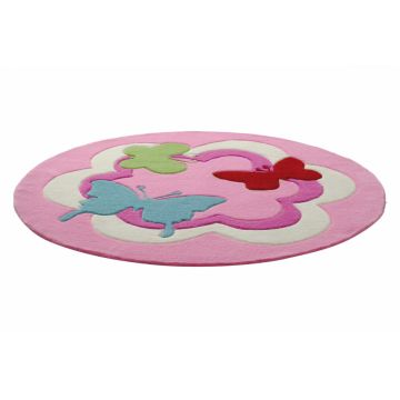 Covor copii tineret Butterfly Party acril rotund roz 100x100