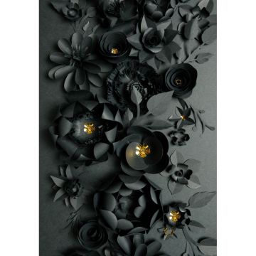 Covor modern Black Flower, 100% PES, imprimeu digital cu flori, negru/ auriu, 130 x 190 cm ieftin