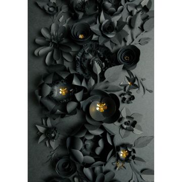 Covor modern Black Flower, 100% PES, imprimeu digital cu flori, negru/ auriu, 160 x 230 cm ieftin