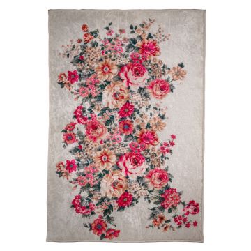 Covor modern Flowers classical, poliester, rosu, 60 x 90 cm
