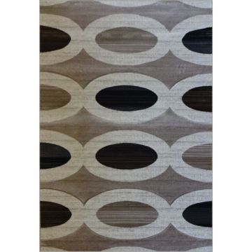 Covor modern Geo Hand Carved 7166, polipropilena heat set, model geometric bej, 80 x 150 cm