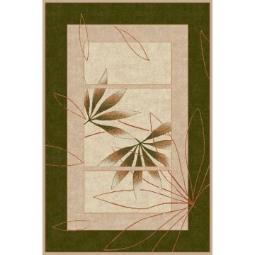 Covor modern Lotus 552/130, polipropilena heat-set, model floral bej-verde, 60 x 110 cm