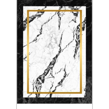 Covor modern Marble, cu imprimeu digital marmura, 100% PES, alb/ negru/ auriu, 130 x 190 cm