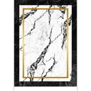 Covor modern Marble, cu imprimeu digital marmura, 100% PES, alb/ negru/ auriu, 160 x 230 cm ieftin