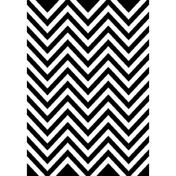 Covor modern Platin 3086-520, polipropilena heat set, model zig/zag, alb/negru, 80 x 150 cm