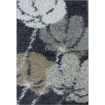 Covor modern Shaggy 3 7254, polipropilena friese, model floral gri, 60 x 110 cm ieftin