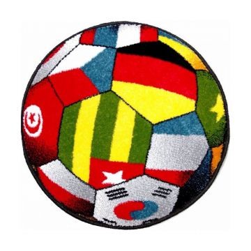 Covor rotund copii KOLIBRI, polipropilena, model minge fotbal, multicolor, 67 cm