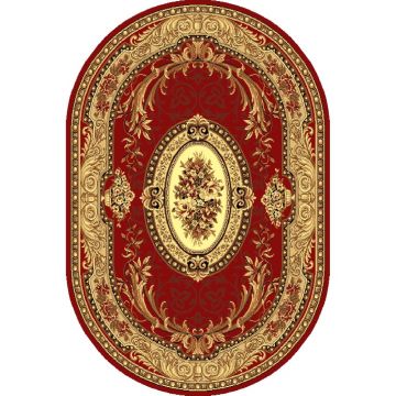 Covor clasic Gold 042/22 oval, polipropilena BCF, rosu/bej, 60 x 110 cm ieftin