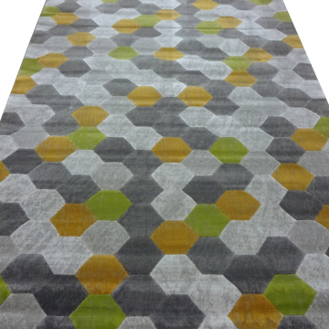 Covor copii Texture  4708-18G23, polipropilena heat-set, model geometric gri-verde-galben, 120 x 180 cm